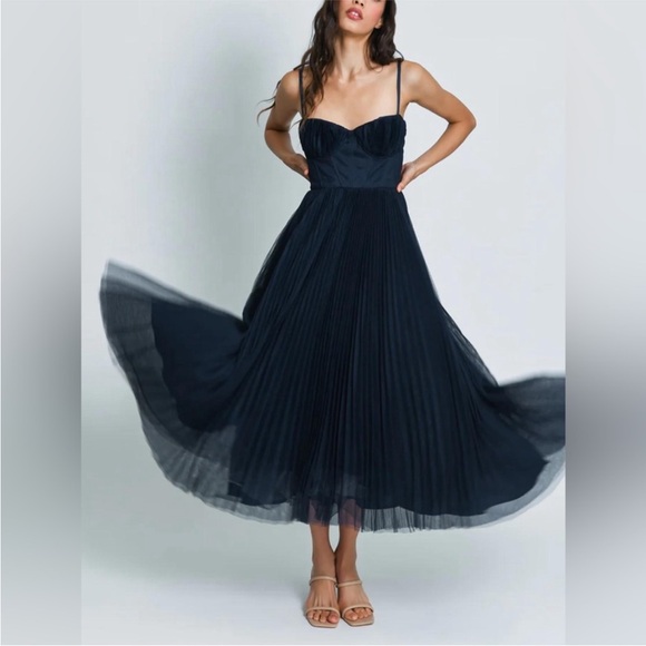 Anthropologie Hutch Amara Navy Pleated
Midi Dress - Picture 3 of 12